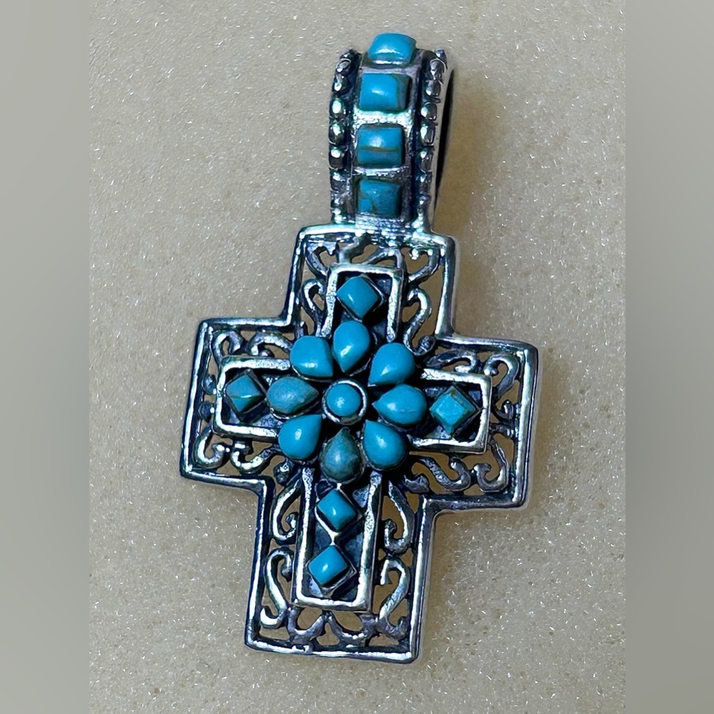 Turquoise Sterling Silver Cross Pendant—Religious Christian Jewelry